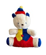 VTG White Teddy Bear Clown Carnival Style Stuffed Plush Primary Colors 1... - £19.04 GBP