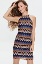 Chevron Pattern Mini Cami Knit Dress women&#39;s size LARGE blue orange mult... - £23.72 GBP