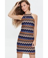 Chevron Pattern Mini Cami Knit Dress women&#39;s size LARGE blue orange mult... - £23.72 GBP