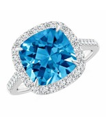 ANGARA 4.88Ct Cushion Swiss Blue Topaz and Diamond Halo Ring in 14k Soli... - £2,275.57 GBP