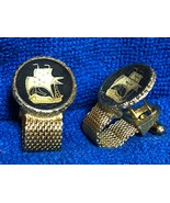 Vintage Pair Damascene Cufflinks Cuff Links w mesh strips Ships possibly... - £31.81 GBP