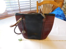 Brighton vintage purse bucket bag braided handles brown black leather silver - £49.37 GBP