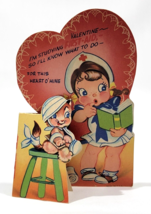 1940&#39;s Cute Red Cross Nurse With A Hurt Kitten Stand Up Valentine - £14.01 GBP
