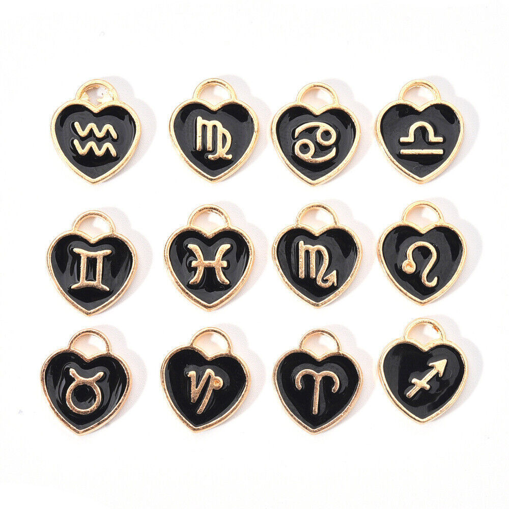 Constellation Charm Black Enamel Zodiac Symbol Pendant Jewelry YOU PICK - $1.61