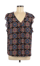 PHILOSOPHY Republic Womens Blouse Floral Chiffon V-Neck Pullover Short Sleeve M - £7.17 GBP