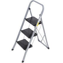 3 Step Ladder Folding Step Stool Ladder w/ Handgrip &amp; Wide Pedal Home In... - £43.49 GBP
