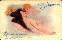 Vintage 1905 Victorian Postcard-To Women- Milton, by U. Co NY, Lady &amp; Angel bkc - £3.91 GBP