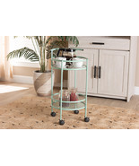 Monaco Oak Brown and Silver-Tone Metal Mobile Kitchen Storage Cart - $1,141.26 MXN