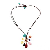 Spiky Splash Stone and Synthetic Coral Sunburst Brown Necklace - £8.30 GBP