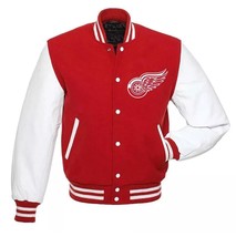 DSharks Varsity Jacket Detroit Red Wings Wool Body with White Leather Sl... - $140.00+