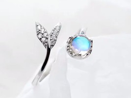 Mermaid Jewelry Gift For Women 925 Sterling Silver Cute Tail Moonstone Ring - £11.35 GBP
