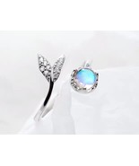 Mermaid Jewelry Gift For Women 925 Sterling Silver Cute Tail Moonstone Ring - £11.54 GBP