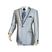 Men Tuxedo Formal Suit ROYAL DIAMOND Slim Fit 3Pc Vested shiny Satin SL82 Silver image 4