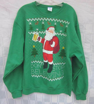 CHRISTMAS SWEATER JERZEES NUBLEND SWEATSHIRT LARGE Santa Claus with Beer... - £16.74 GBP