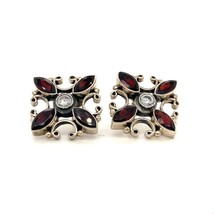 Vintage Sterling Signed India Art Deco Cluster Marquise Garnet and CZ Earrings - £59.02 GBP