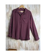 Cosmic Love Burgundy White Polka Dot Roll Tab Sleeve Button Up Shirt Wom... - $275.48 MXN