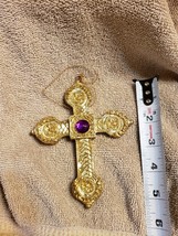 Dillards Trimming Christmas Ornament Gold Cross with Purple Faux Gem - £3.94 GBP
