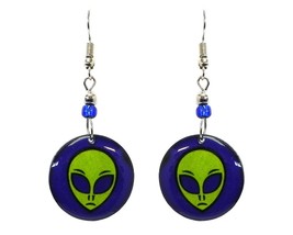 Alien Face Graphic Round Dangle Earrings - Womens Fashion Handmade Jewelry UFO A - $17.81