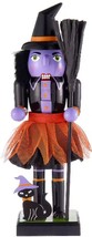 Wooden Nutcracker,9.5&quot;, Fall,Halloween, Purple Witch W/BROOM &amp; Black Cat,Ashland - £18.50 GBP