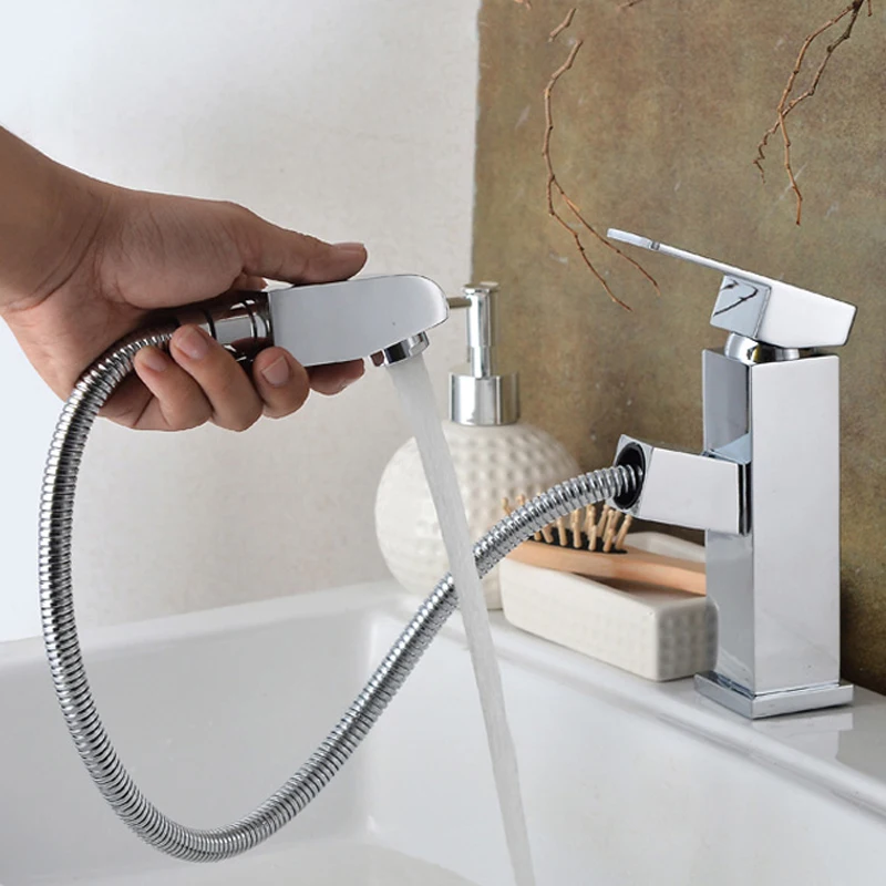 House Home Silver bathroom kitchen basin faucet single handle pull out spray sin - £66.93 GBP