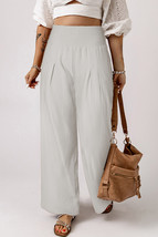 White Smocked Wide Waistband High Waist Wide Leg Pants - $289.26 MXN