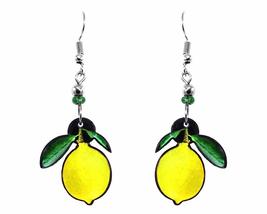 Lemon Fruit Graphic Dangle Earrings - Womens Fashion Handmade Jewelry Food Theme - £11.86 GBP