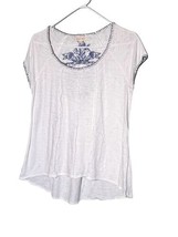 Black Swan Size Small Open Back Top White High Low Hem Blue Embroidery - £9.50 GBP