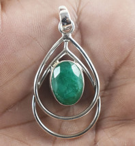 925 Solid Silver Natural Emerald Gemstone Pendant Necklace Women Gift PS-2522 - £47.00 GBP