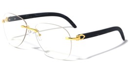 Rimless Aviator Clear Lens Wood Temple Sunglasses (Gold Dark) - £10.14 GBP+