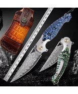 Damascus Flying Fish Folding Knife Pocket Knife Survival Clip Flipper Ou... - $1,759.68 MXN