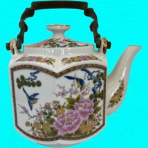 Vtg Ardco Japan Porcelain Teapot Brass Handle With Flowers And Birds Gol... - $23.38