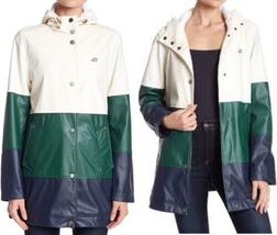 Lucky Brand Women's Green Blue Varsity Colorblock Rain Coat Size Large - $19.60