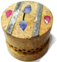 Vintage Inlaid Alabaster? Marble? Pill Trinket Box Made in India - £15.57 GBP
