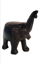 Trunk Up Elephant Wood Carved Statue Animal Sculpture Black - £22.38 GBP