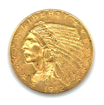 1912 Indian Head Quarter Eagle United States Gold Coin AU+ Condition - $767.24