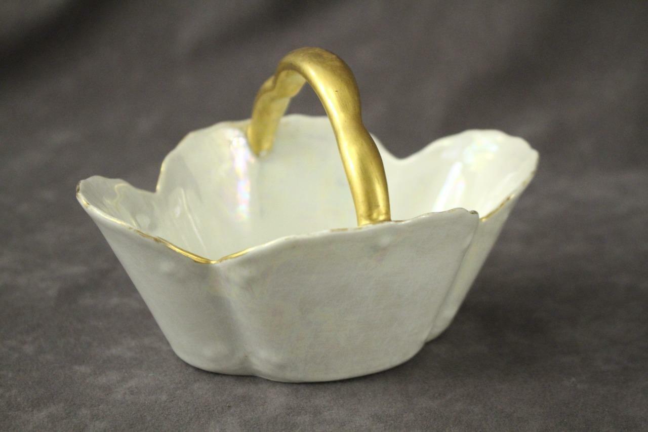 Primary image for Vintage Porcelain China ZS&C Bavaria Gold Handle Iridescent Lustre Mini Basket