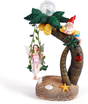 MIBUNG 12 Inch Large Garden Fairy Gnome Decor with Solar Lights, Funny Swing Fai - £29.82 GBP