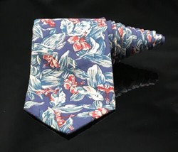 London Fog Mens Neck Tie Red Blue Green Floral Hibiscus  Flowers - £10.89 GBP