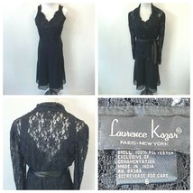 Laurence Kazar Beaded Dress size 6 or M Black with Lace Jacket Ribbon Tie DS6 - £17.87 GBP