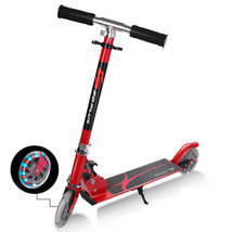 Red Folding Aluminum 2 Wheel Kids Kick Scooter Adjustable Height Led Light Up - £69.49 GBP