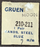 1 Pair / Set Of NOS Gruen 210-211 Blue Steel - Moon - Wrist Watch Hands 7mm - $290.88 MXN