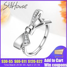 Real 925 Sterling Silver Dazzling Cubic Zircon bow-knot Ring Finger For Women We - £14.62 GBP