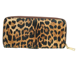 Leopard Pattern Print Full Zip Around Wallet ClutcCard Slots Faux Leathe... - $19.22