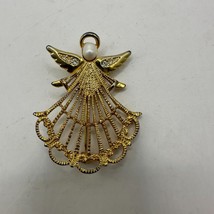 Vintage Avon Gold Tone Angel Brooch Pin With Faux Pearl &amp; Rhinestones - £7.34 GBP