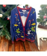 Jolly Sweaters Light Candy Cane Sequin Snowman Ugly Xmas Sweater Size Me... - $22.76