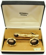 Swank Cufflinks Tie Bar Set Skomer Phoenix Gold Tone Tux Shirt Suit Vintage IOB - £29.27 GBP