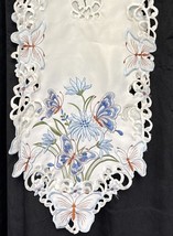 Beautiful Floral &amp; Butterfly Table Topper- Embroidered-Approx 12” X 68” - $10.07
