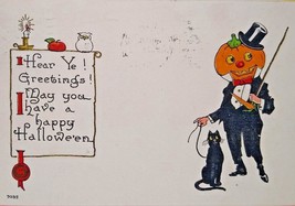 Halloween Postcard Fantasy Goblin Man Black Cat Bergman Anthropomorphic 1913 - £19.10 GBP