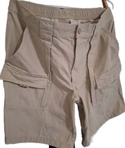 LL Bean Men&#39;s Shorts Comfort Waist Size 34 Tan Elastic Waist 6 Pockets Cargos - £10.52 GBP