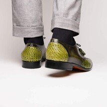 Anzio Genuine Alligator and Calfskin Dress Derby Shoes Rustic Green image 7